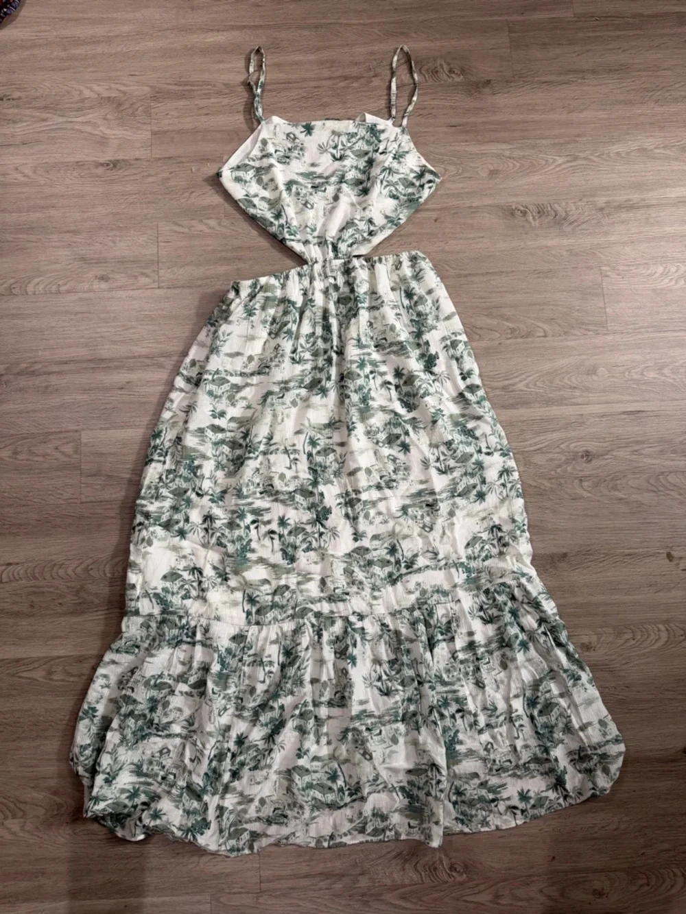 Abercrombie and Fitch Open Back Green Botanical Print Maxi Dress Summer Dress